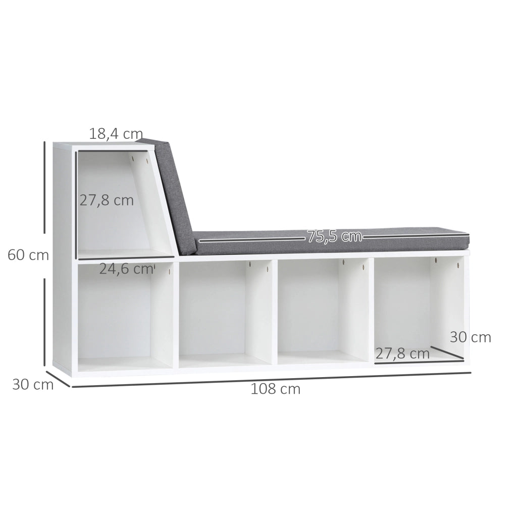 Libreria con divano 2 posti ¨C Minimal ¨C 5 scomparti, bianco grigio, 108x30x60 cm