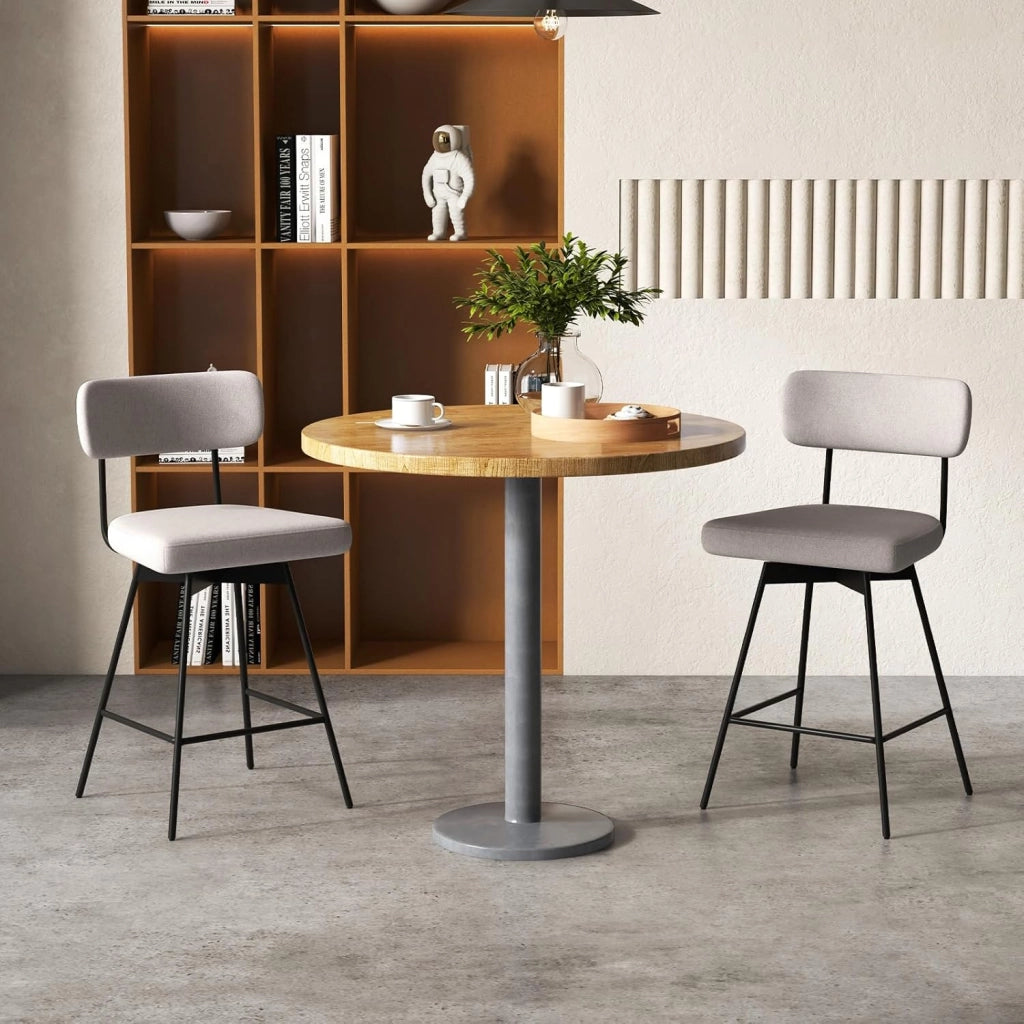 Set di 2 Sgabelli da Bar Girevoli a 360°, Sgabelli da Cucina con Schienale, Poggiapiedi, Sedia Alta Moderna Imbottita Struttura in Metallo, Altezza 90,5 cm, Capacità di 150 kg (Beige)
