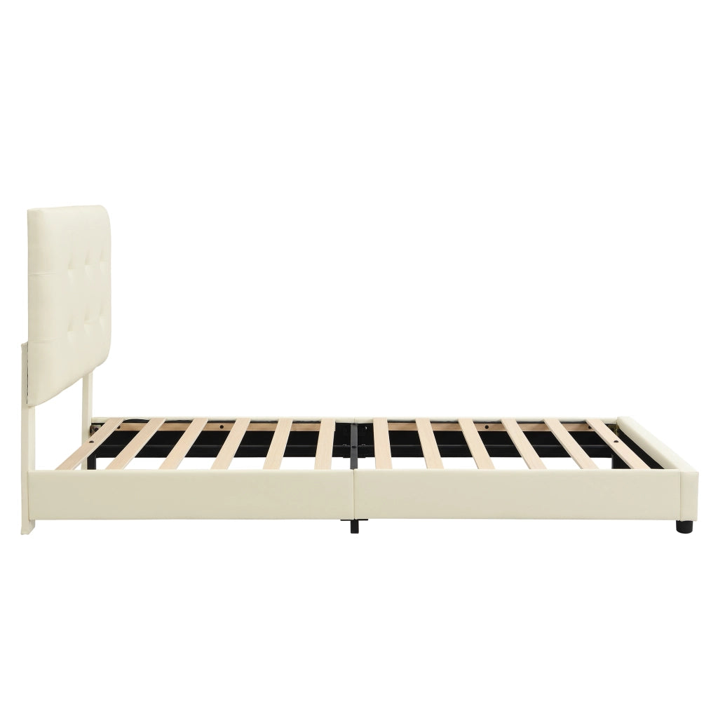 Upholstered Kids Bed;90x200 cm;biscuit-shaped headboard;soft padded edges;beige