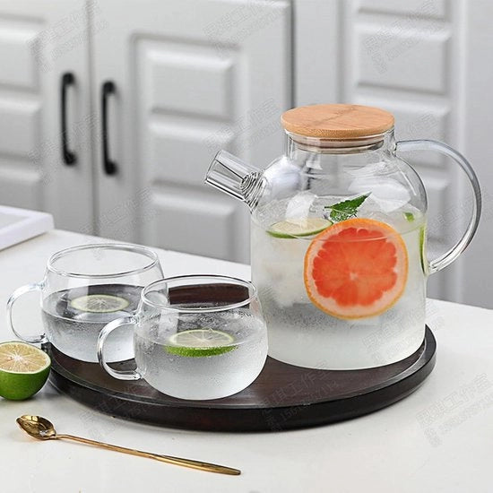 Karaf in vetro con coperchio - 1,8L - per bevande calde e fredde come caffè, latte, tè freddo, vino e succo