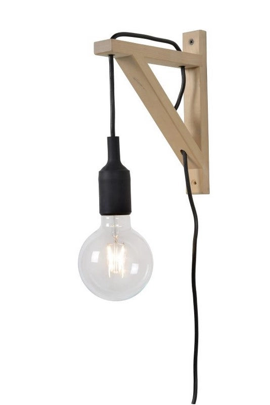 Applique scandinava nera/legno Fix Wall 1 luce E27 Lucide