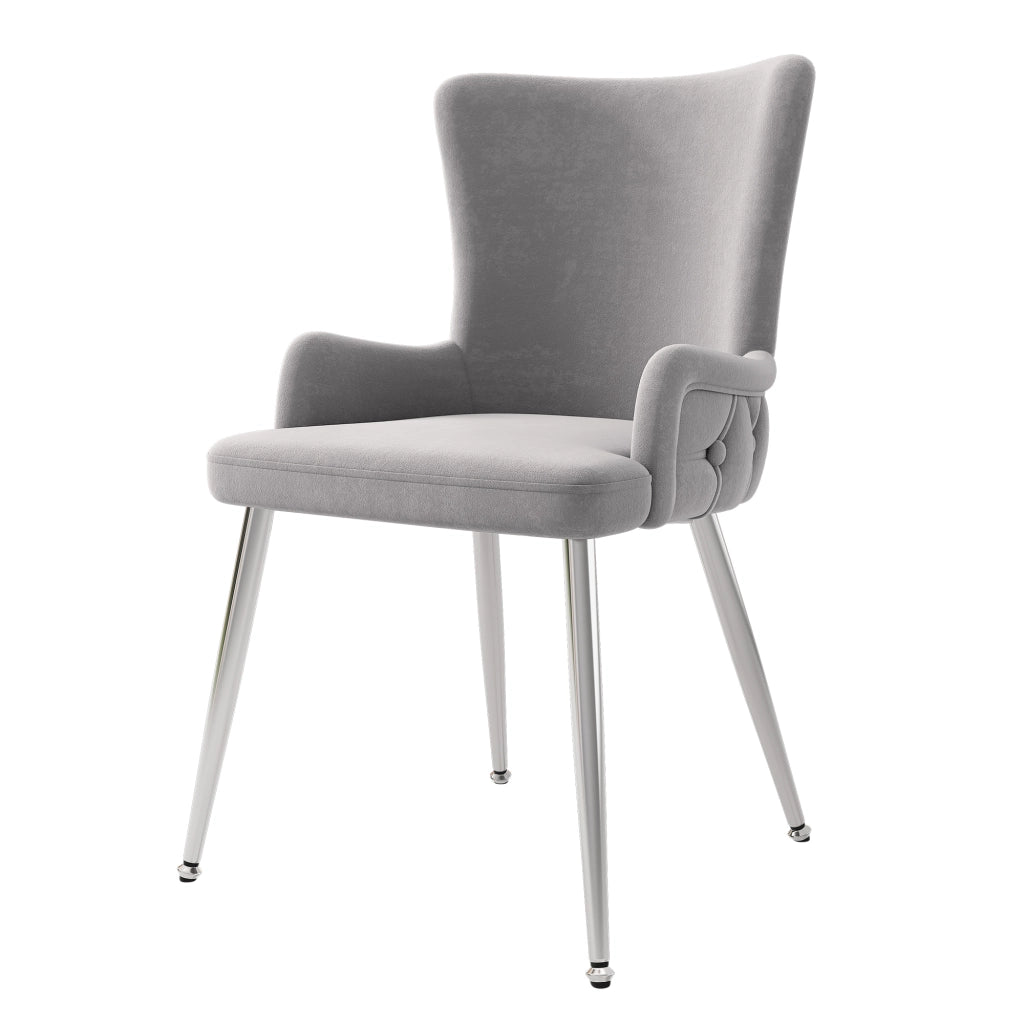Sedia da pranzo in velluto grigio e argento, set da 2, con gambe in metallo