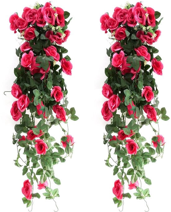 Due pezzi di fiori artificiali in vaso da parete da 90 cm, fiori artificiali in vaso da parete, fiori da parete, fiori artificiali, fiori da parete per esterni, fiori da parete per interni, fiori da parete per muri, fiori da parete rossi
