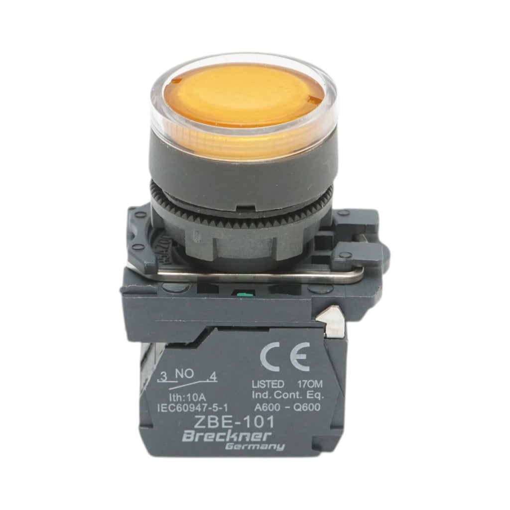 Pulsante con ritorno e segnalazione LED giallo 1NO+1NC, 24V/10A TB5 Breckner Germany
