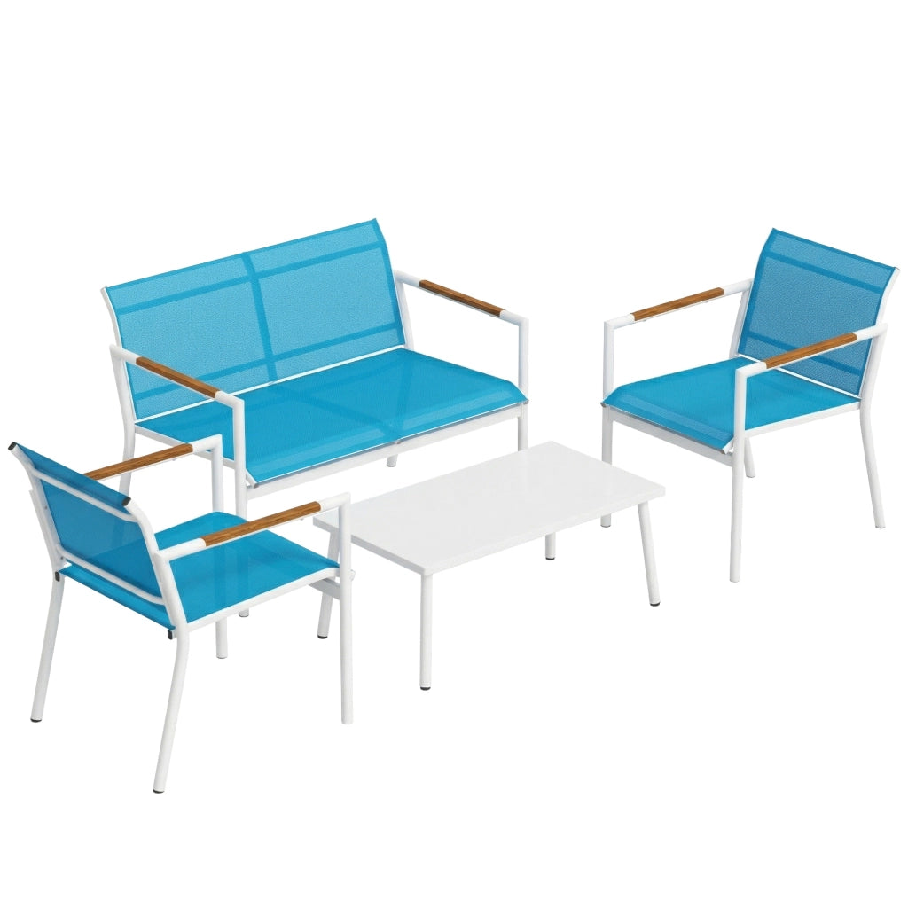 Set Giardino 4 Posti con Divano, Poltrone e Tavolo in Metallo ¨C Minimal ¨C Blu
