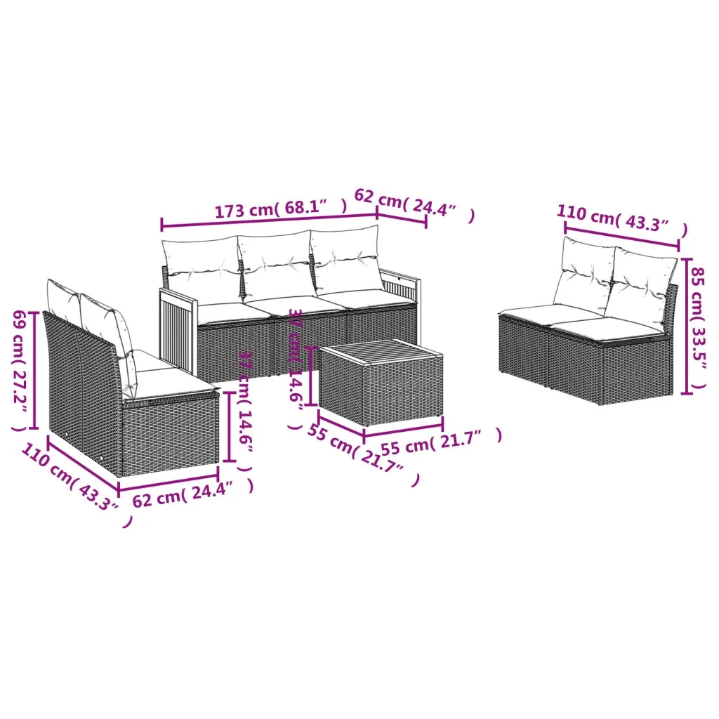 Set Divano da Giardino 8 pz con Cuscini Beige in Polyrattan 3227564
