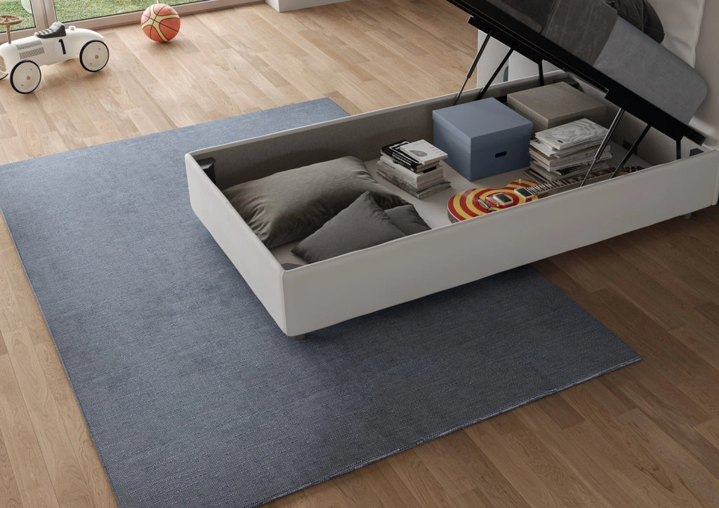 BS COM Letto singolo contenitore imbottito 80x200 similpelle bianco