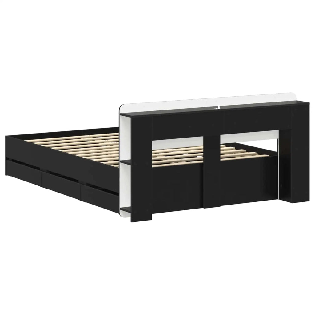 Struttura del letto con stoccaggio e testata Nero 160 x 200 cm 3433973