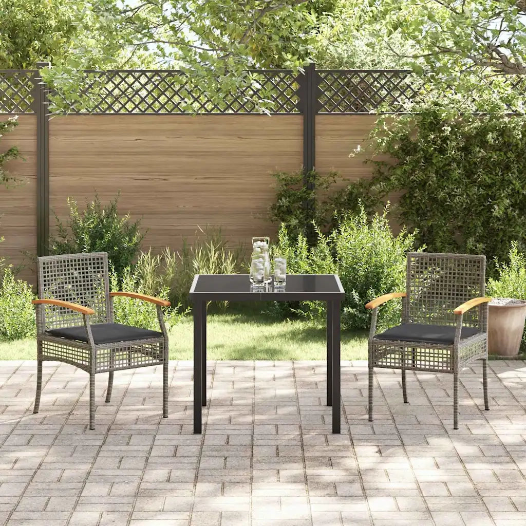 Set da Pranzo per Giardino 3 pcs Grigio polyrattan
