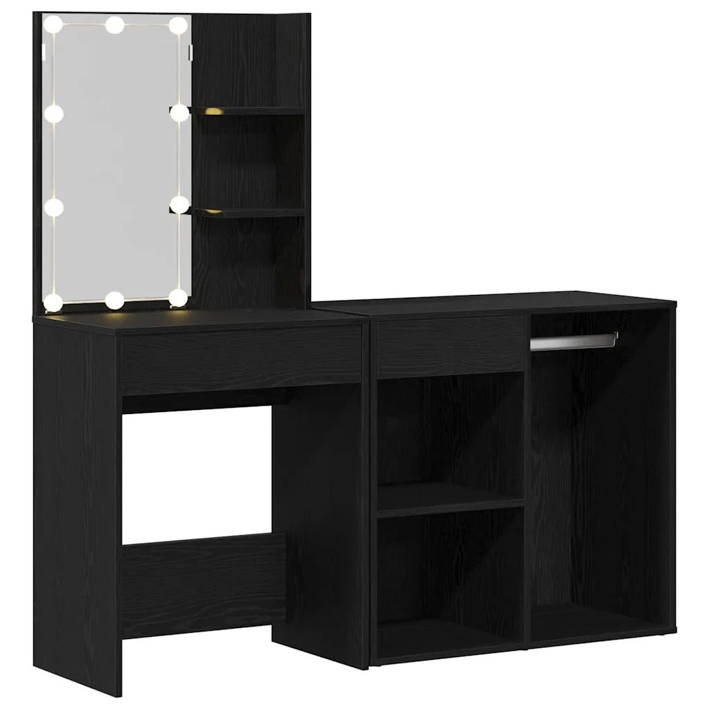 Set Tavolo da Trucco LED Rovere Nero 140 x 40 x 140 cm 3333045