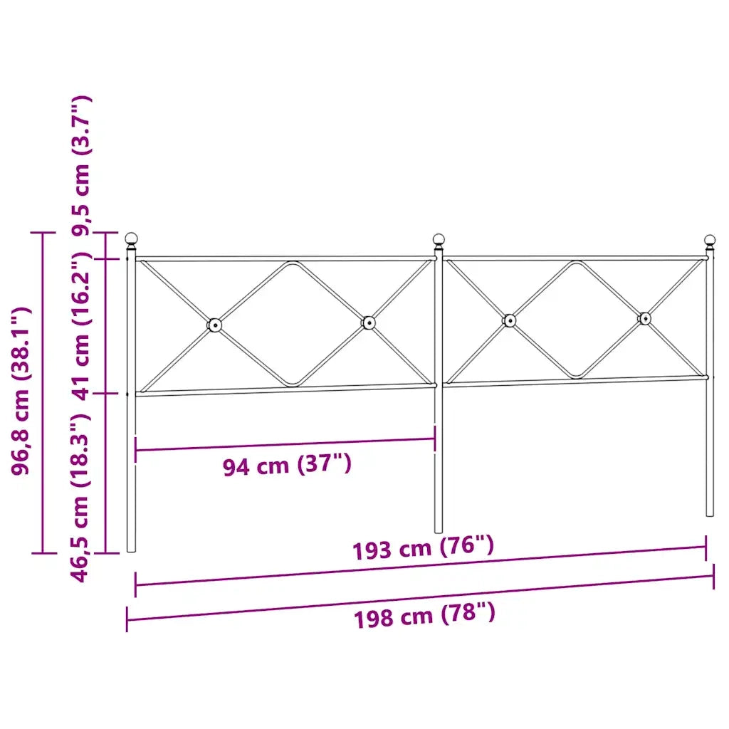Testiera | Testata di Ricambio in Metallo Nero 193 cm