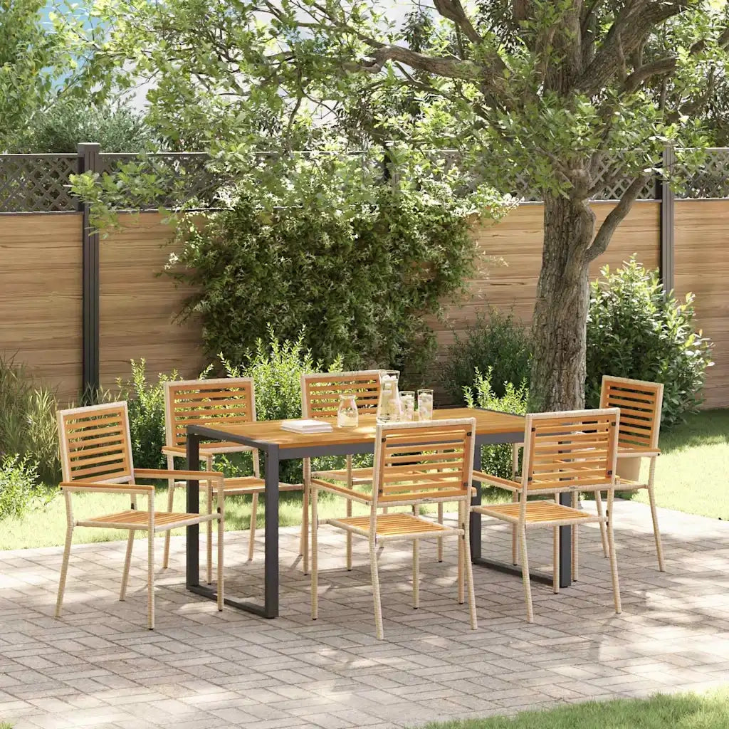 Set da Pranzo per Giardino 7 pcs Beige e Marrone polyrattan