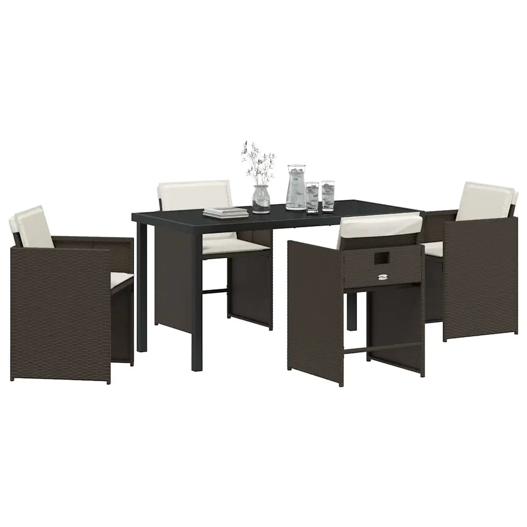 Set da Pranzo per Giardino 5 pcs Marrone polyrattan