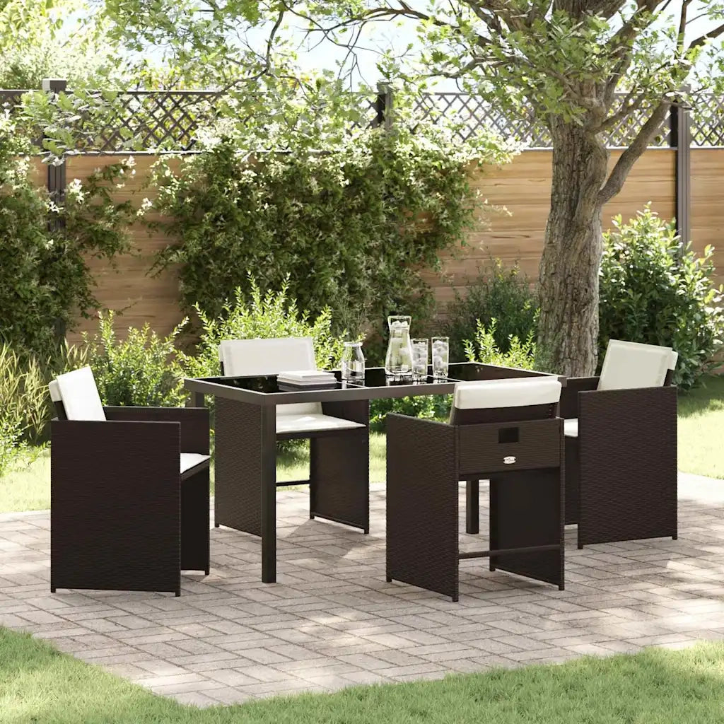 Set da Pranzo per Giardino 5 pcs Marrone polyrattan