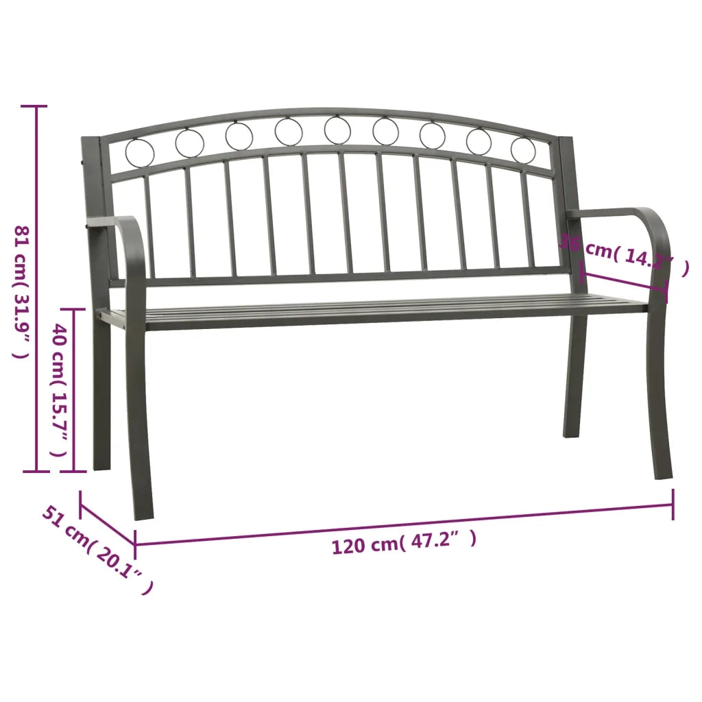 Panca da Giardino Grigia 120 cm Acciaio 319586