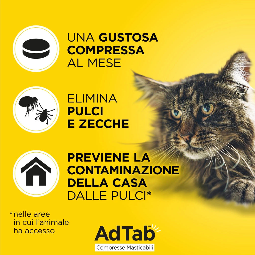 Compresse Antiparassitarie Masticabili AdTab per Gatti da 2 a 8 kg 3 Compresse da 48 mg Protezione Mensile contro Pulci e Zecche Elanco