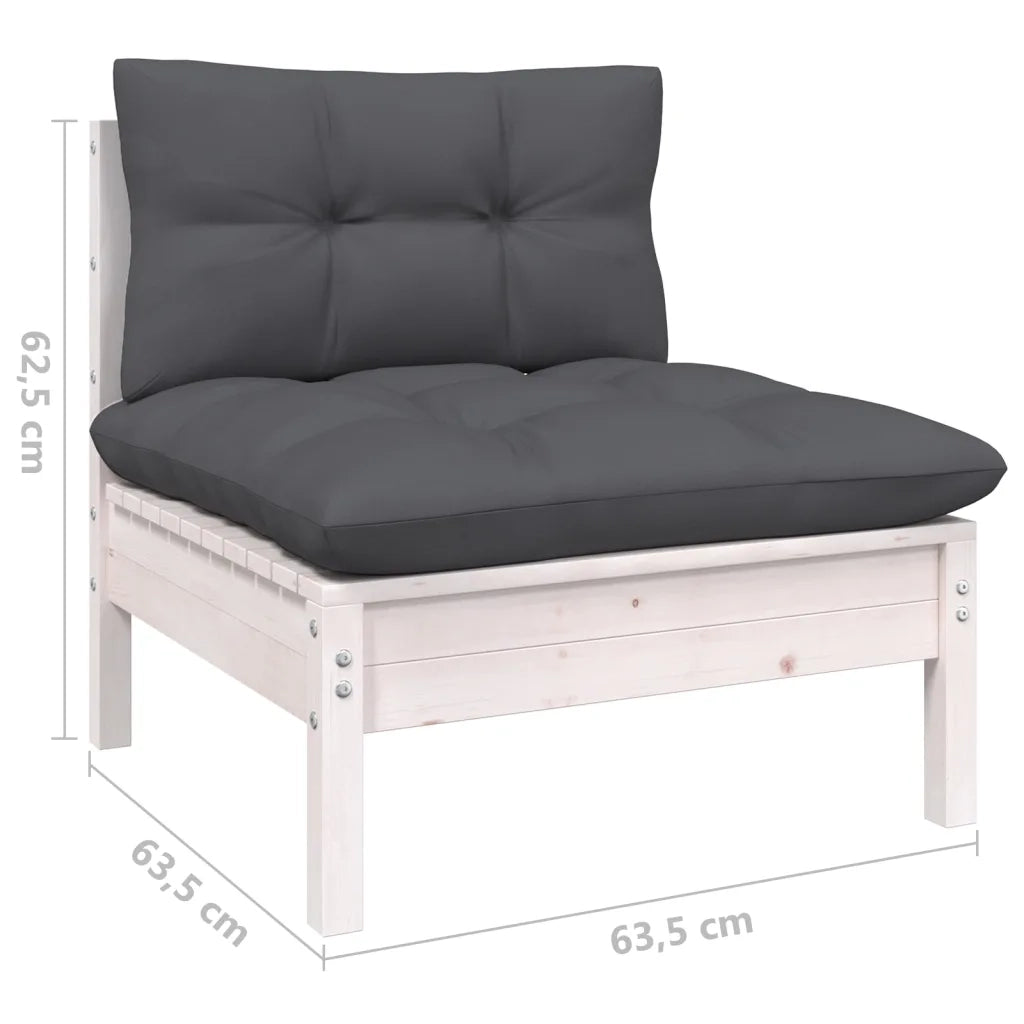 Set Divani da Giardino 9 pz con Cuscini Bianchi Legno di Pino 3096816