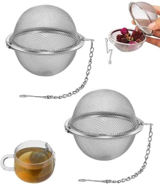 Set di 2 Theezeefjes in Acciaio Inossidabile - 4,5 cm di Diametro - Duraturo - Disegno di Porosità Ultraduna - Funzionale Catena con Gancio - Filtro del Thee