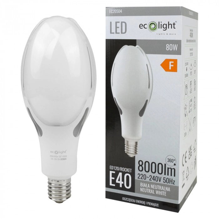Lampadina LED E40 80W 8000lm 4000K neutra Ecolight