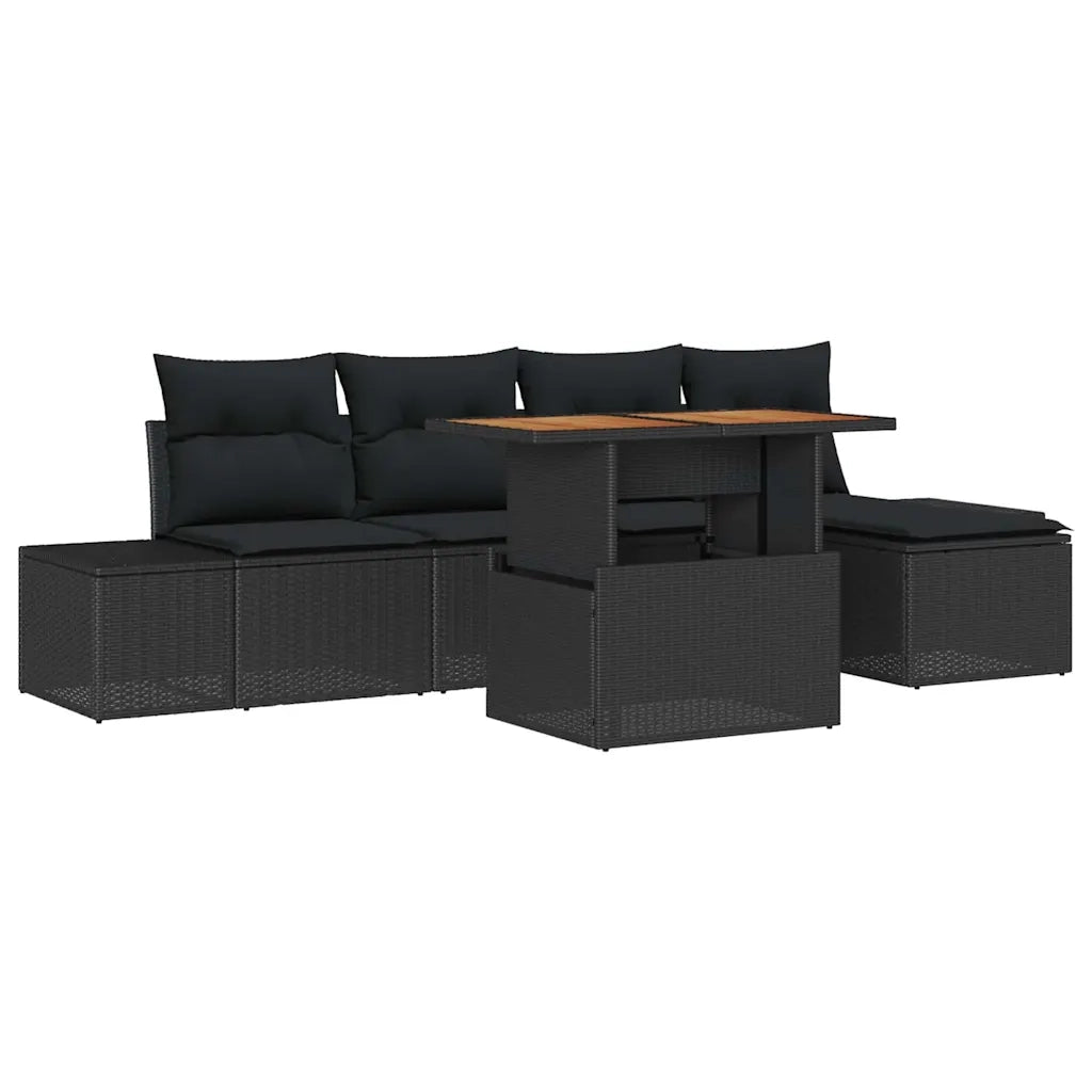 Set da Pranzo per Giardino con cuscino 6 pcs Nero e Marrone
