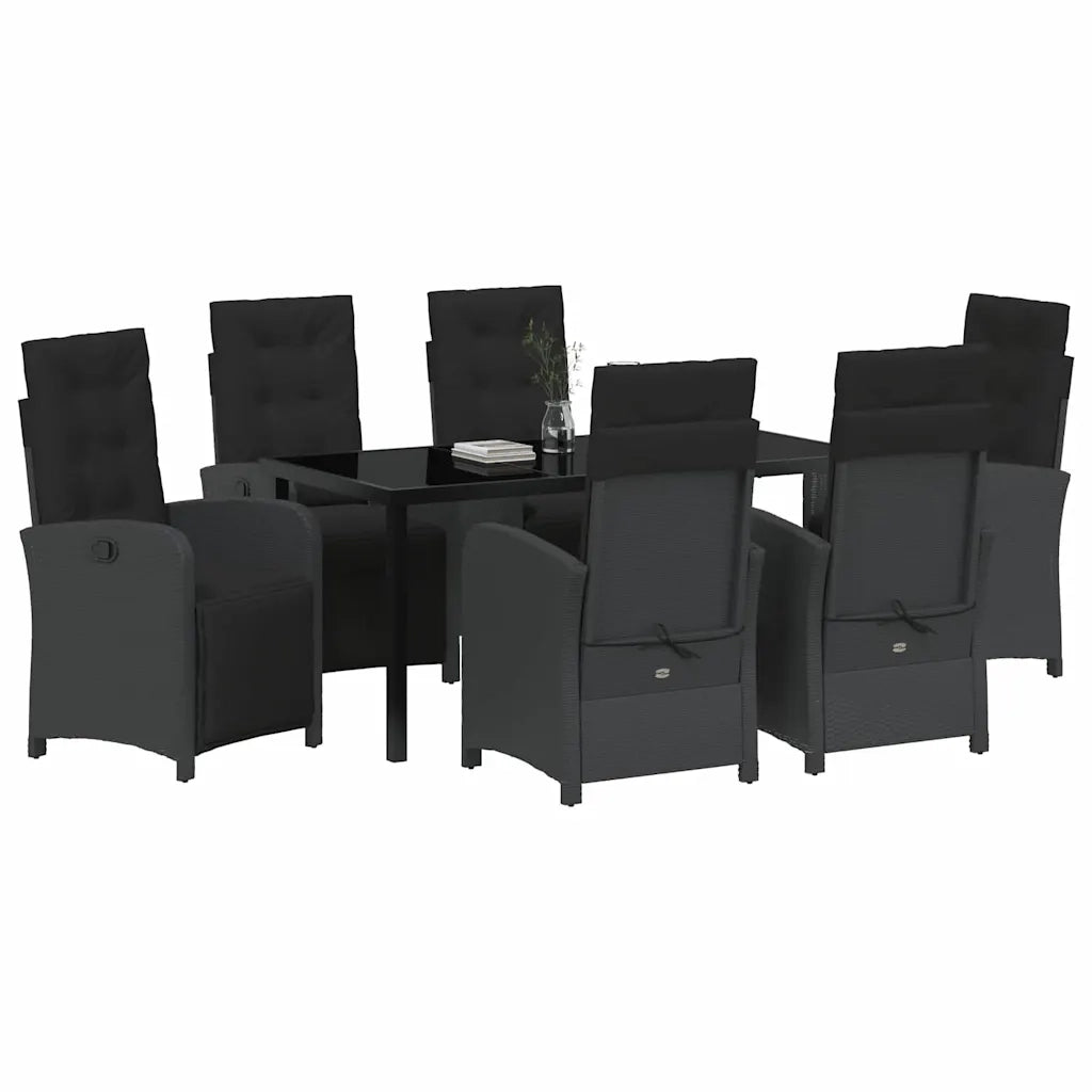Set da Pranzo per Giardino con cuscino 7 pcs Nero polyrattan