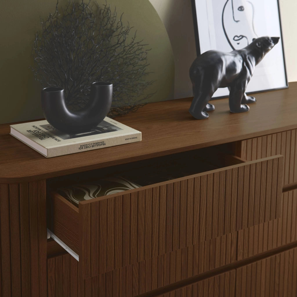 Comò decorazione striato 6 cassetti, noce