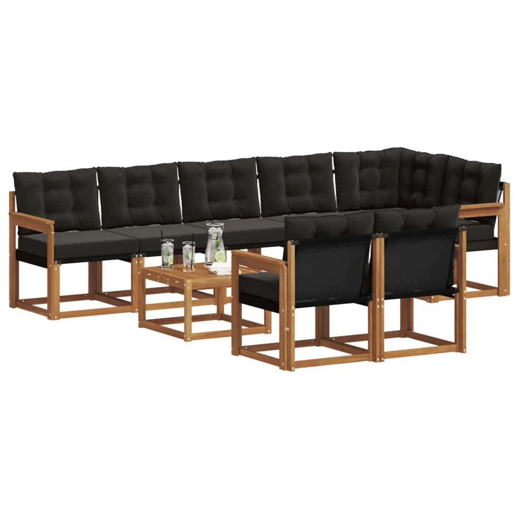 Set di divani da esterno con cuscino 9 pcs Naturale e Nero 3368803