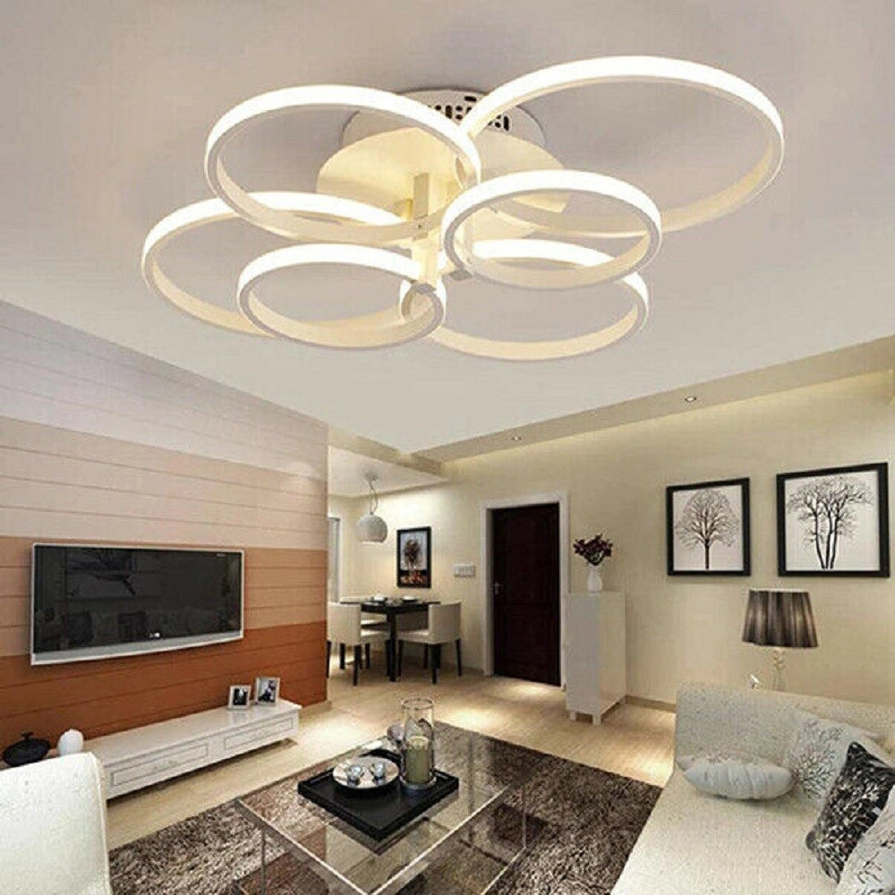 Trade Shop - Plafoniera Led Moderno 6 Anelli Lampadario 51 W Luce Fredda Calda Naturale C08 - -bianco Naturale      -