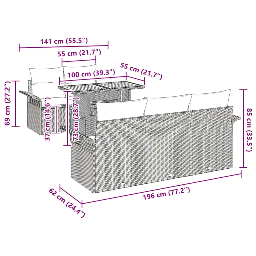 Set Divano da Giardino 6 pcs Beige e Grigio Chiaro polyrattan 3349272