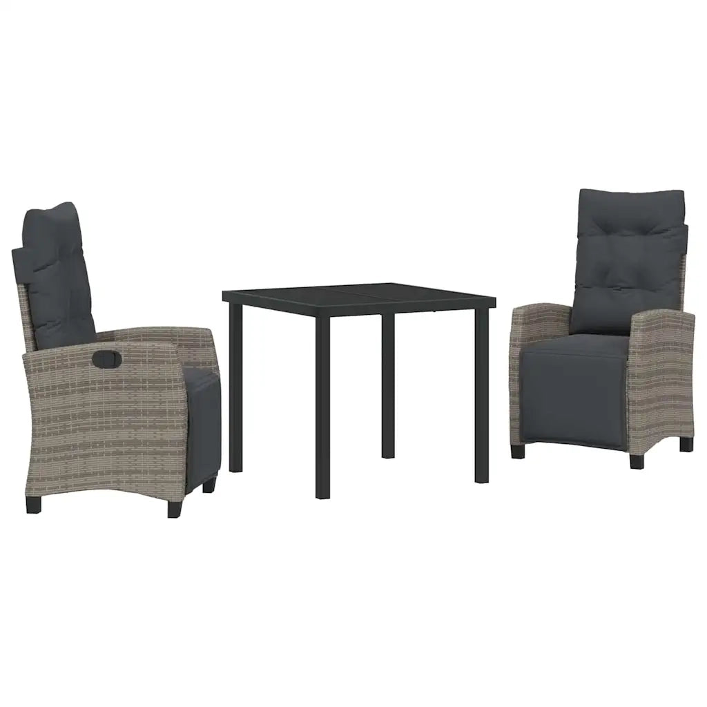Set da Pranzo per Giardino con cuscino 3 pcs Grigio polyrattan