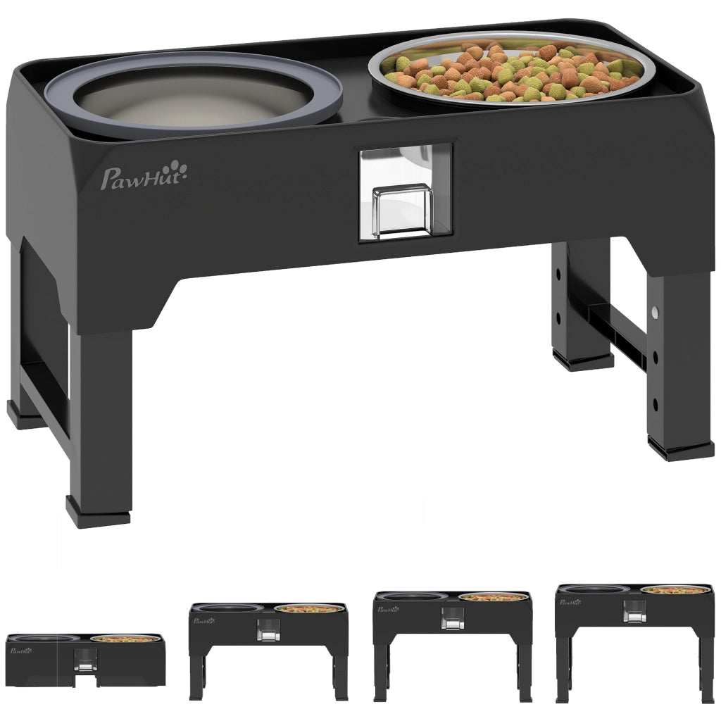 Ciotola per Cane Regolabile in Altezza con Doppia Ciotola in Acciaio Inox ¨C Minimal ¨C Nero