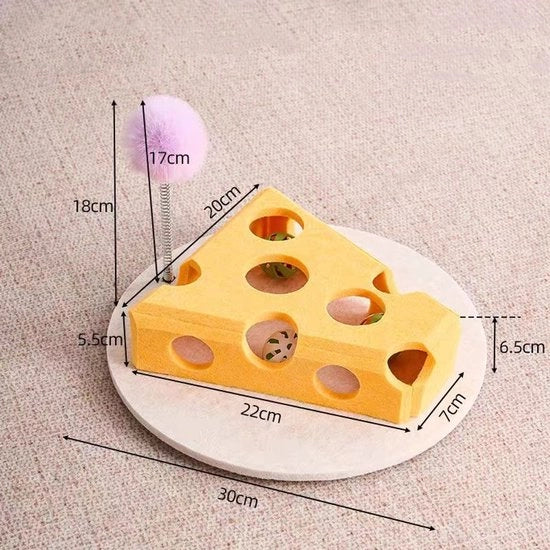 Doolhof per bambini con giocattolo gatto, puzzle con gatti divertenti, pallone con campanello, cassetta di gioco con tunnel di pelliccia, giocattolo di intrattenimento - formaggio giallo