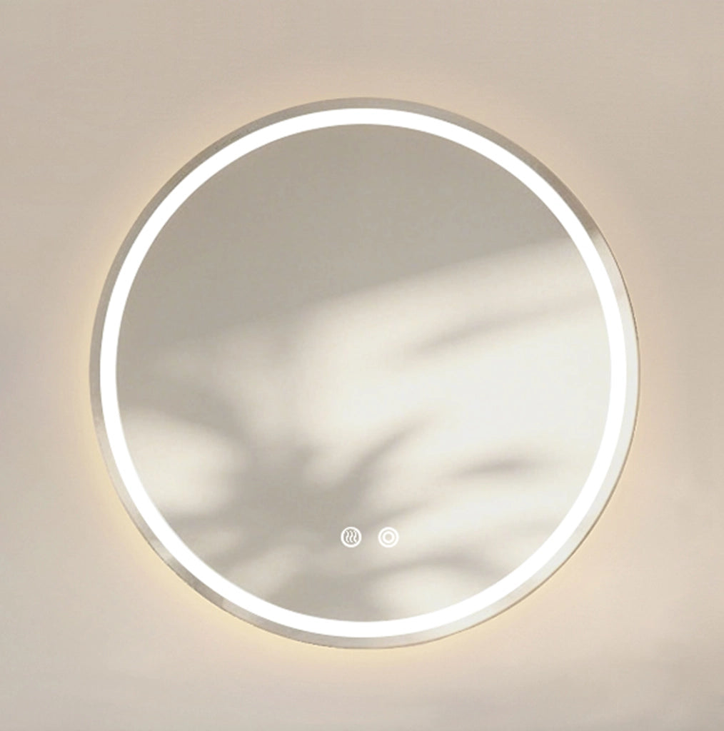 Specchio bagno luminoso rotondo 60x60 cm, vetro argentato antiappannamento, dimmerabile