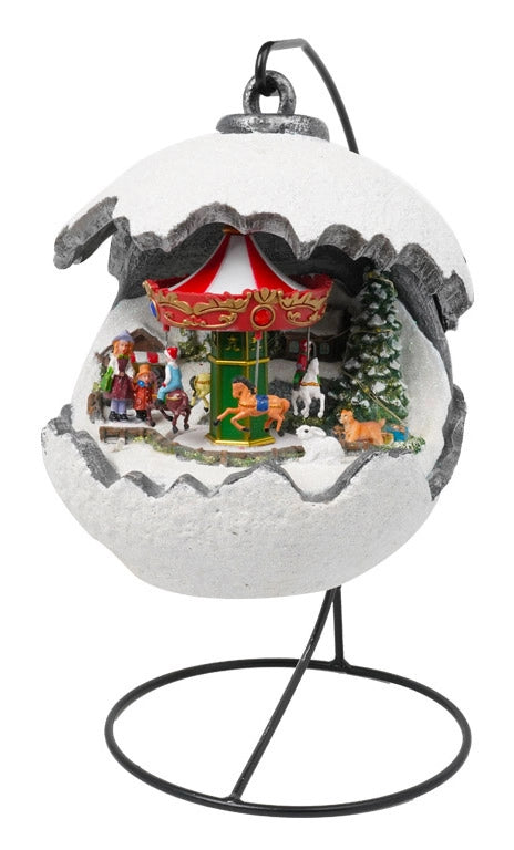 Sfera Natalizia Carillon 22x18x32 cm in Resina con Musica e Luci