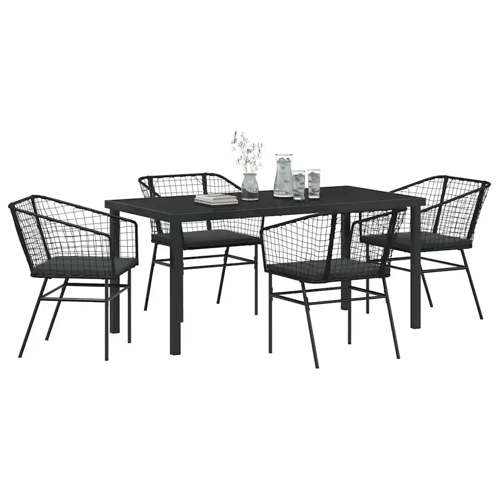Set da Pranzo per Giardino 5 pcs Nero polyrattan