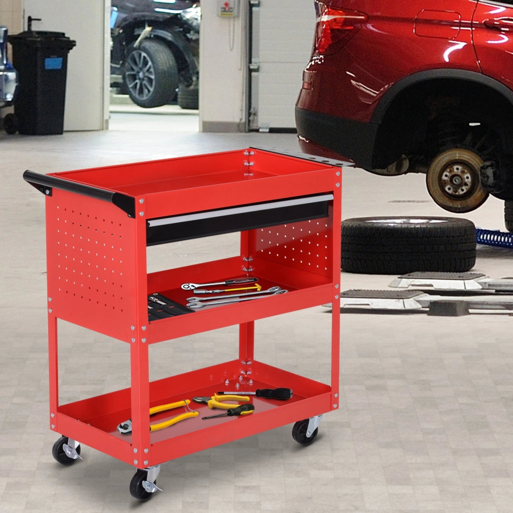Carrello Porta Utensili con Maniglia e Cassetto 3 Ripiani ¨C Xylo ¨C Acciaio Rosso 82x35x76cm