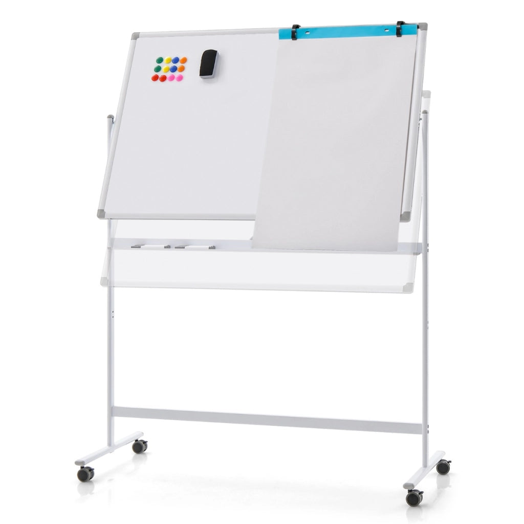 Lavagna bianca regolabile in 2 altezze con ruote pennarelli cancellino magneti, Lavagna a secco reversibile 173cm Bianco-Lavagne
