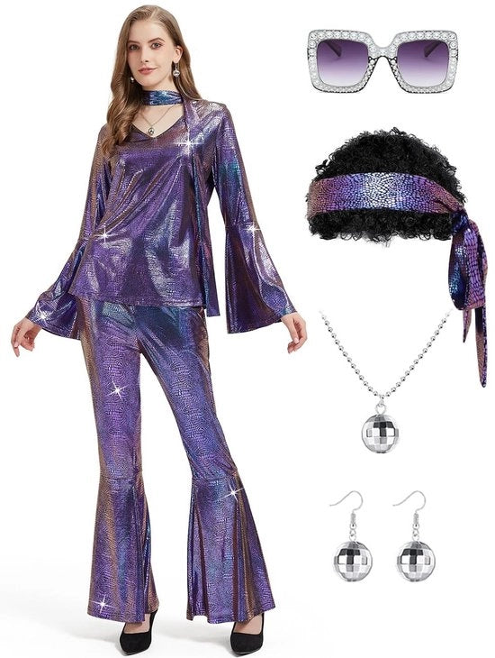Costume da ballo per donna anni '70 - 5 taglie da S a 2XL - Abito da festa con stampa psichedelica