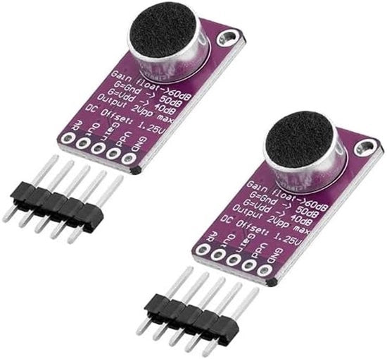 Microfono amplificatore con controllo di guadagno automatico - MAX9814 - 2 pezzi - Microfono con bassa tensione di alimentazione - Amplificazione regolabile fino a 60 dB - Scatola compatta - Modulo di microfono