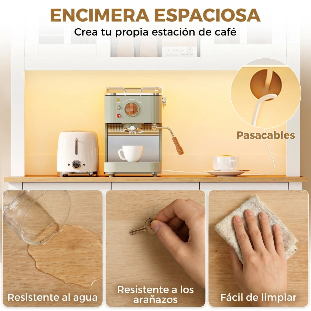 Armadio Cucina con Porte Vetro e Illuminazione LED ¨C Minimal ¨C Bianco