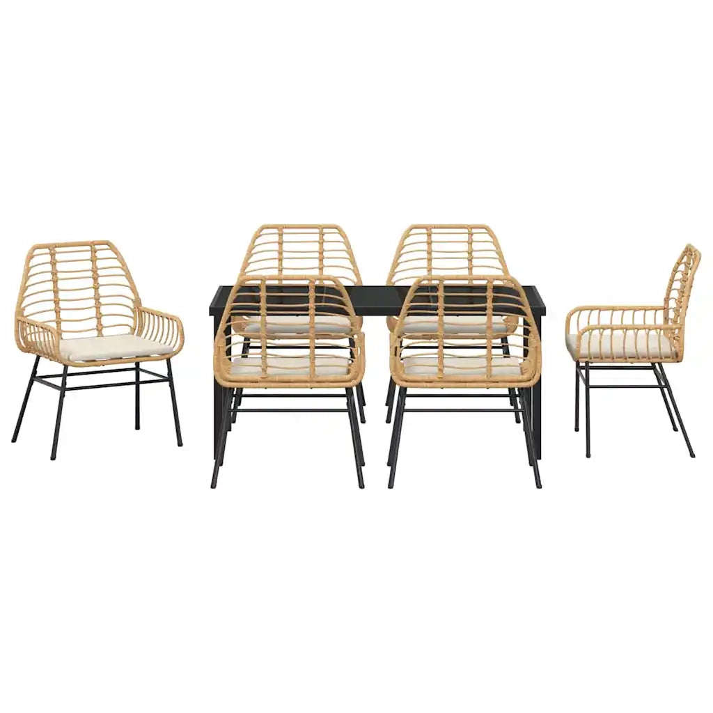 Set da Pranzo per Giardino 7 pcs Marrone polyrattan