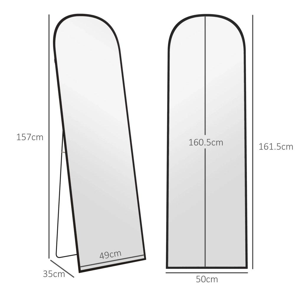 Specchio da Parete Moderno in Alluminio con Supporto ¨C Minimal ¨C Nero 50x161.5 cm
