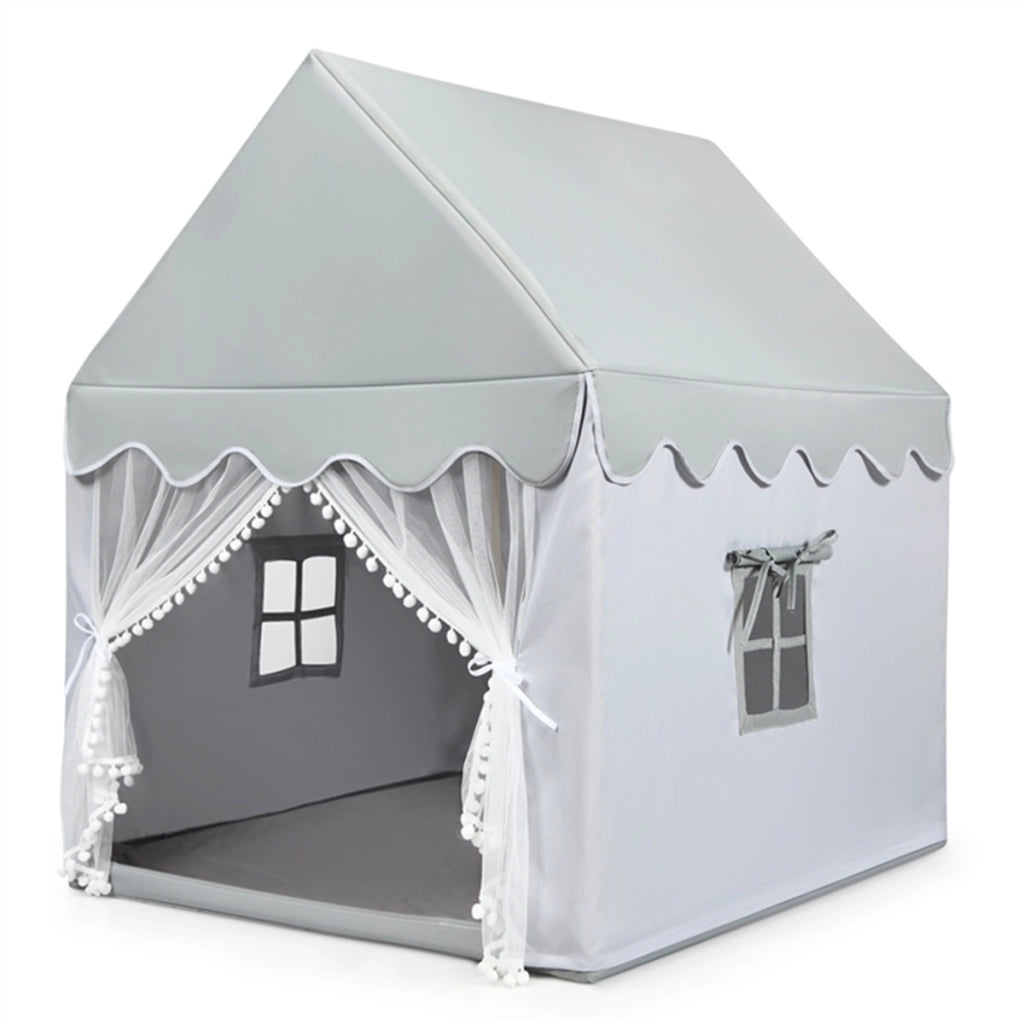 Tenda da gioco per bambini con materassino imbottito con struttura in legno, Casetta interna con finestre carine Grigio