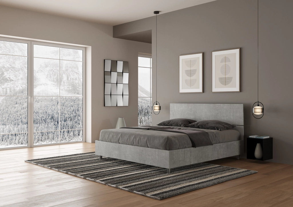 BS COM Letto matrimoniale con rete 160x190 testata dritta cemento