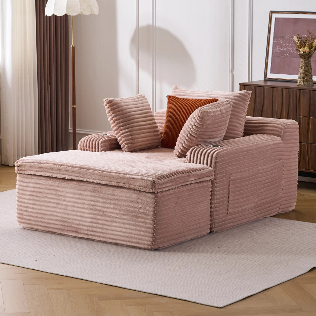 Divano letto angolare con pouf ¨C Minimal ¨C rosa, 3 posti