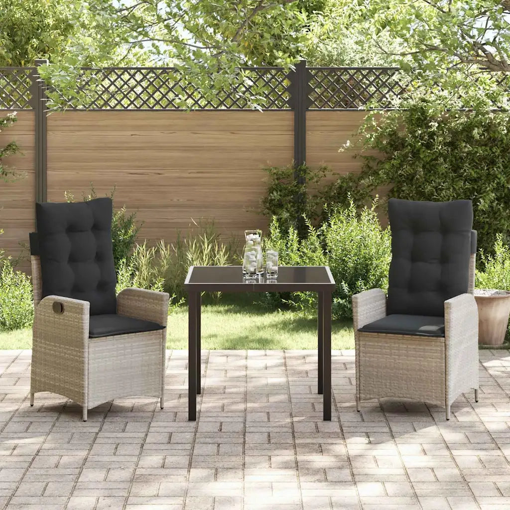 Set da Pranzo per Giardino 3 pcs Grigio chiaro polyrattan