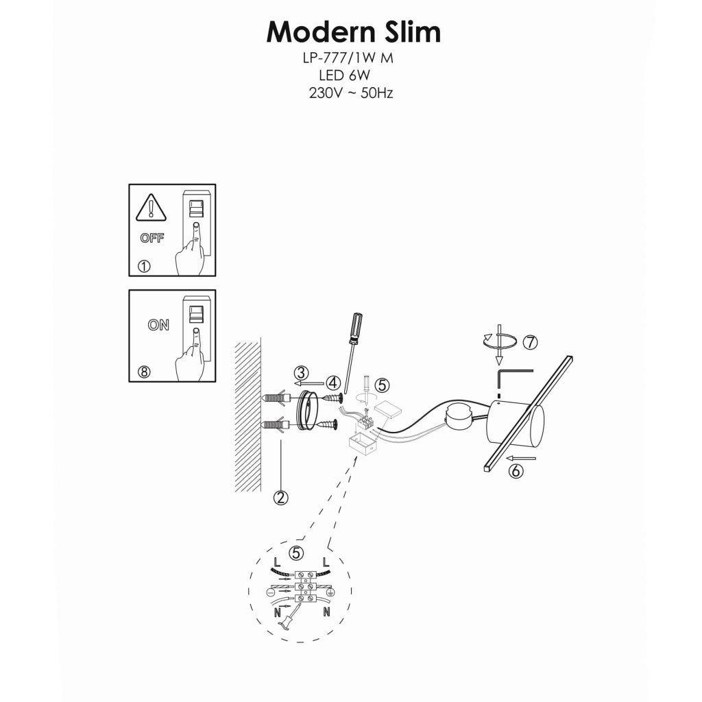 Applique Modern Slim L nera LED 8W 3000K IP44 Light Prestige
