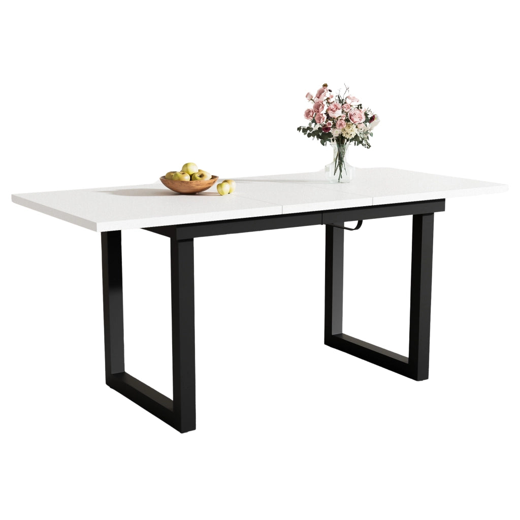 Tavolo da pranzo estensibile in stile industriale, MDF e metallo, bianco e nero
