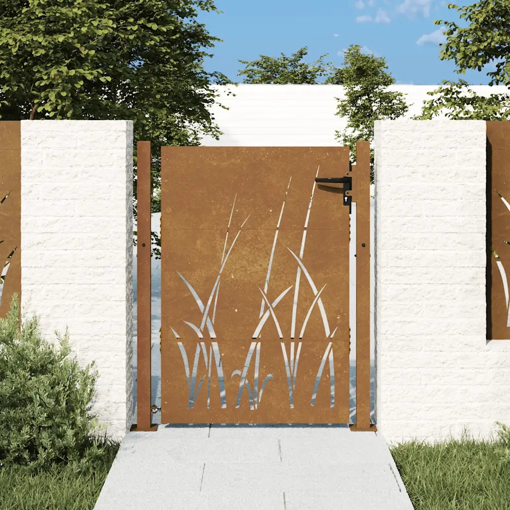 Cancello da giardino 100x150 cm in acciaio Corten con design erba 153229