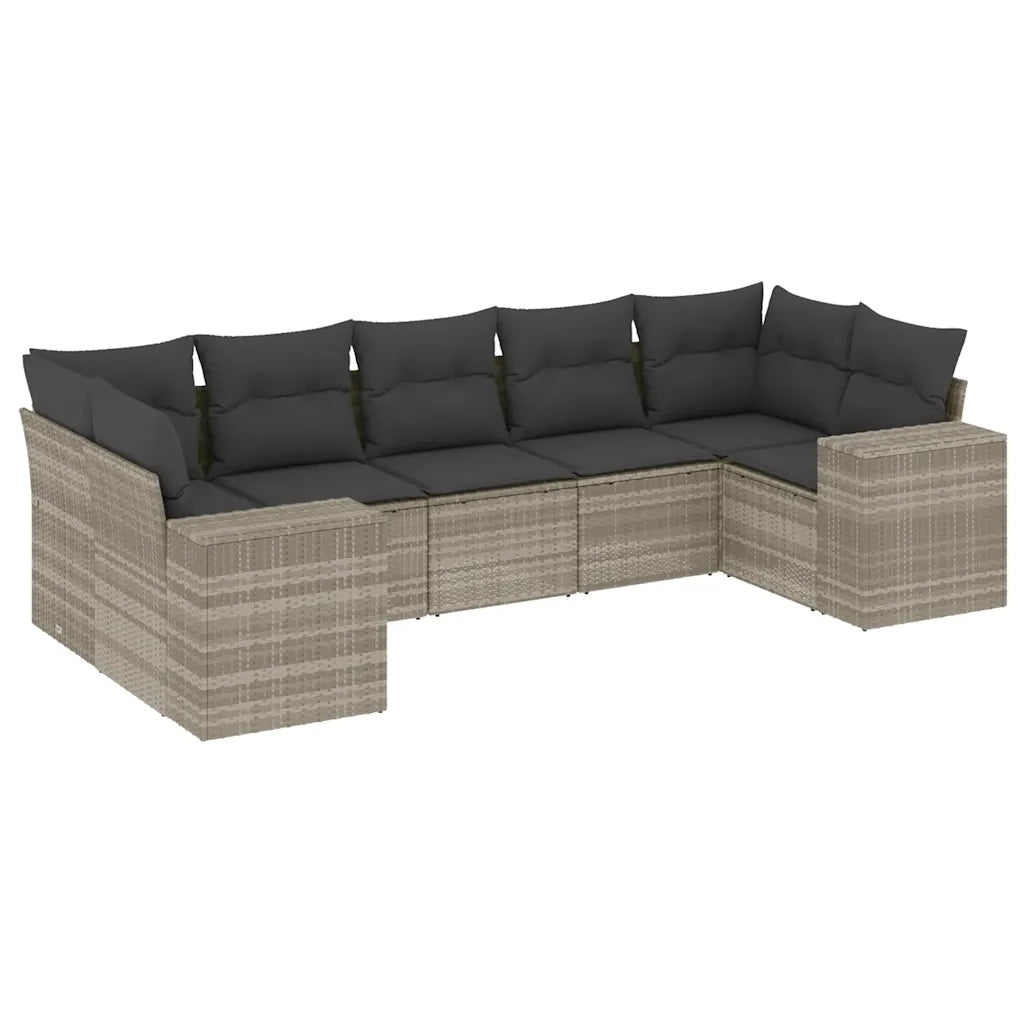 Set Divani da Giardino 7pz con Cuscini Grigio Chiaro Polyrattan 3222991
